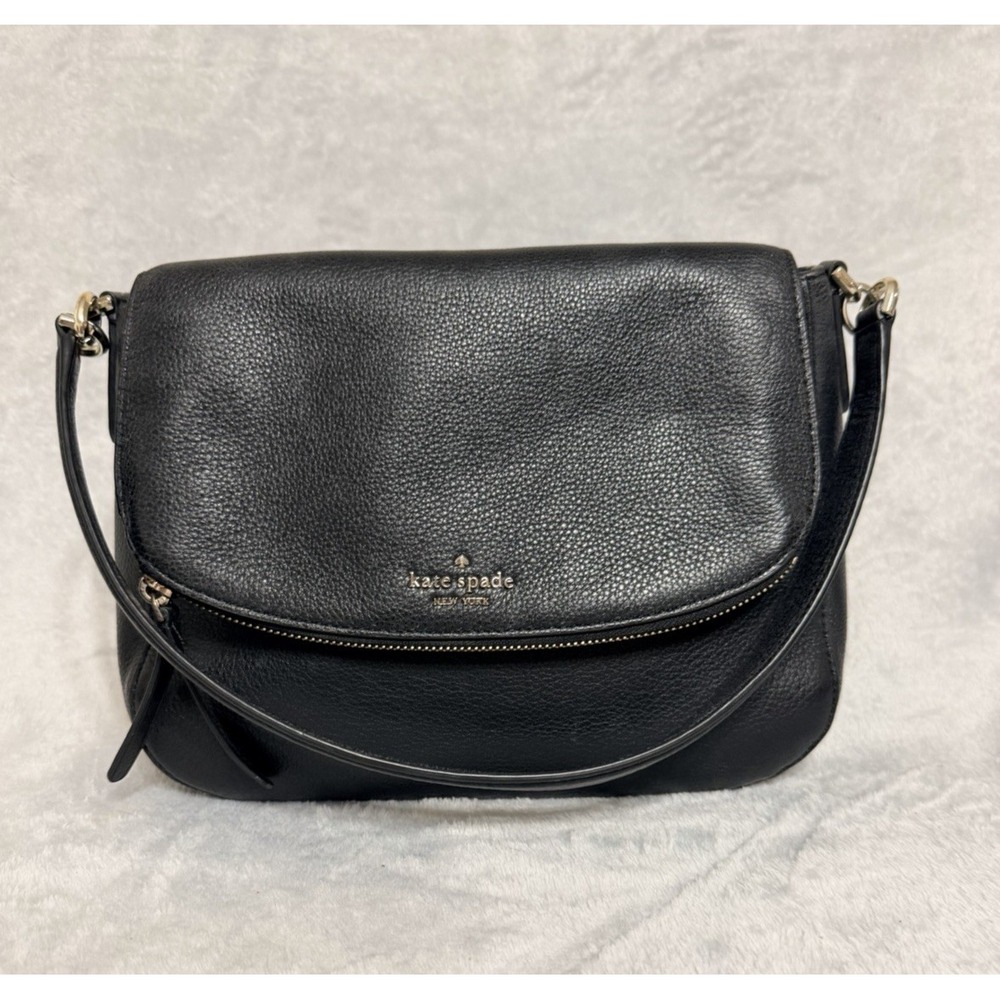 Kate Spade Black Pebble Leather Leila Flap Shoulder Bag Purse